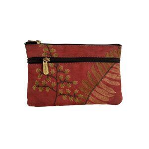 Danny K Clutch Wallet Handbag with Embroidered Details on Soft Red Rust Colored